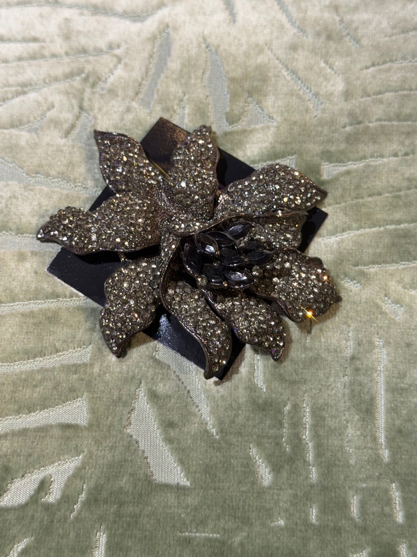 Large Black Crystal Orchid Brooch