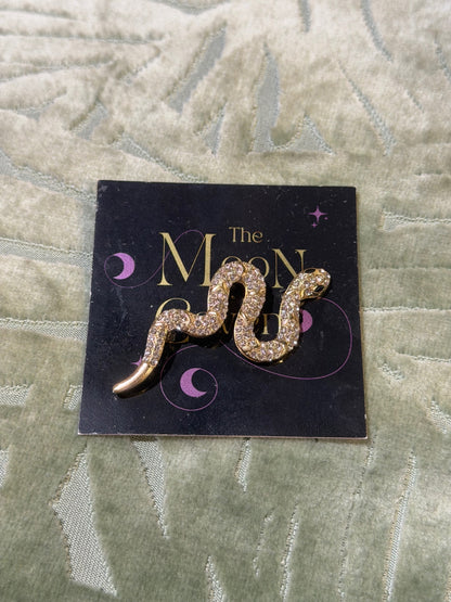Gold Crystal Snake Brooch
