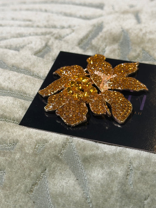 Golden Orchid Crystal Brooch
