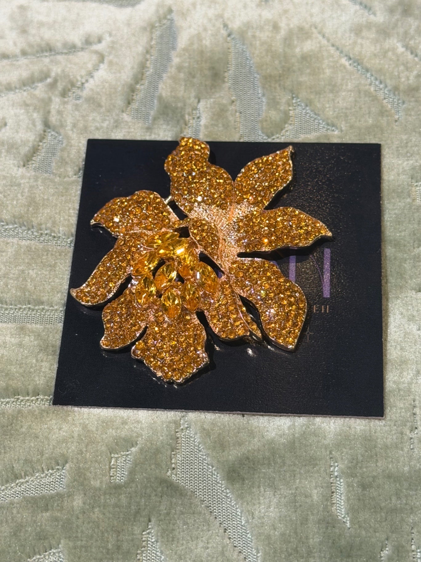 Golden Orchid Crystal Brooch