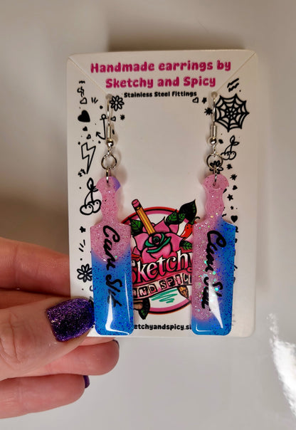 Pink & Blue Cum Slut Paddle Earrings