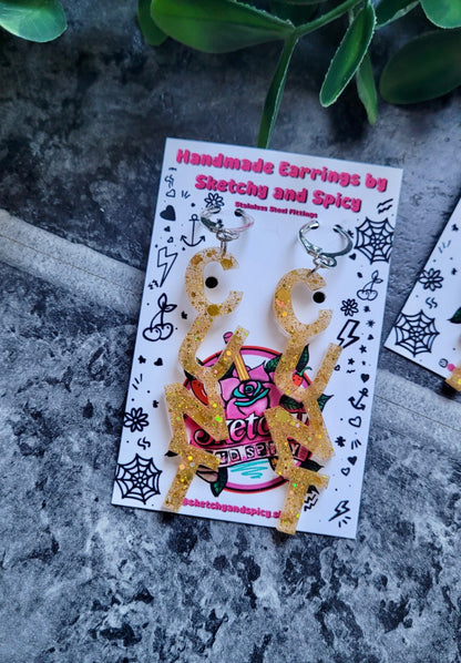 Gold Glitter CUNT Earrings