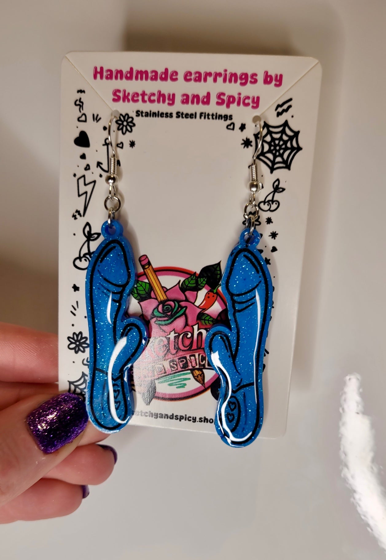 Blue Glitter Rabbit Vibrator Earrings