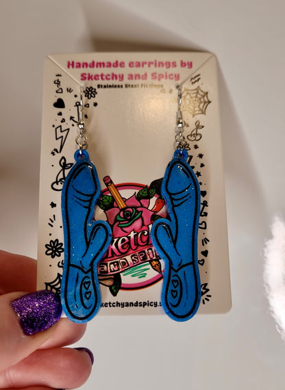 Blue Glitter Rabbit Vibrator Earrings