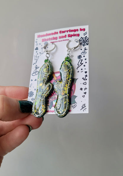 Dark Green Glitter Rabbit Vibrator Earrings