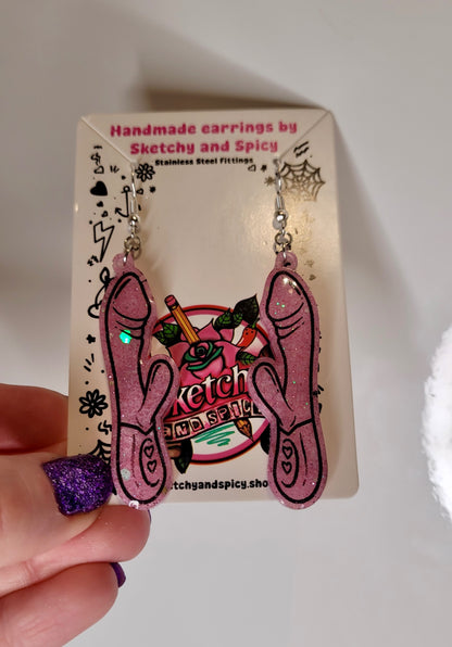 Light Pink Glitter Rabbit Vibrator Earrings