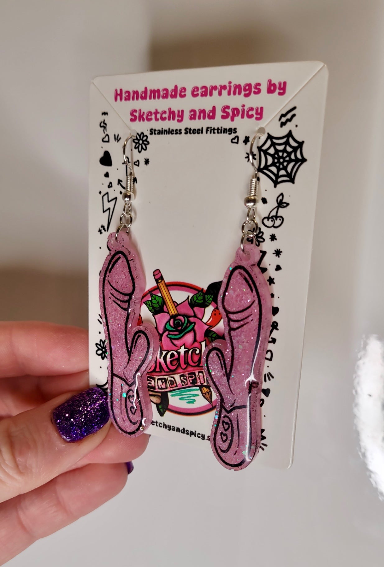 Light Pink Glitter Rabbit Vibrator Earrings