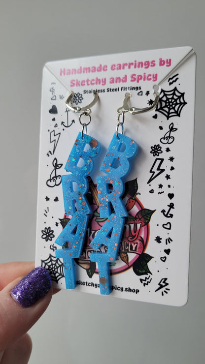 Blue Glitter BRAT Earrings