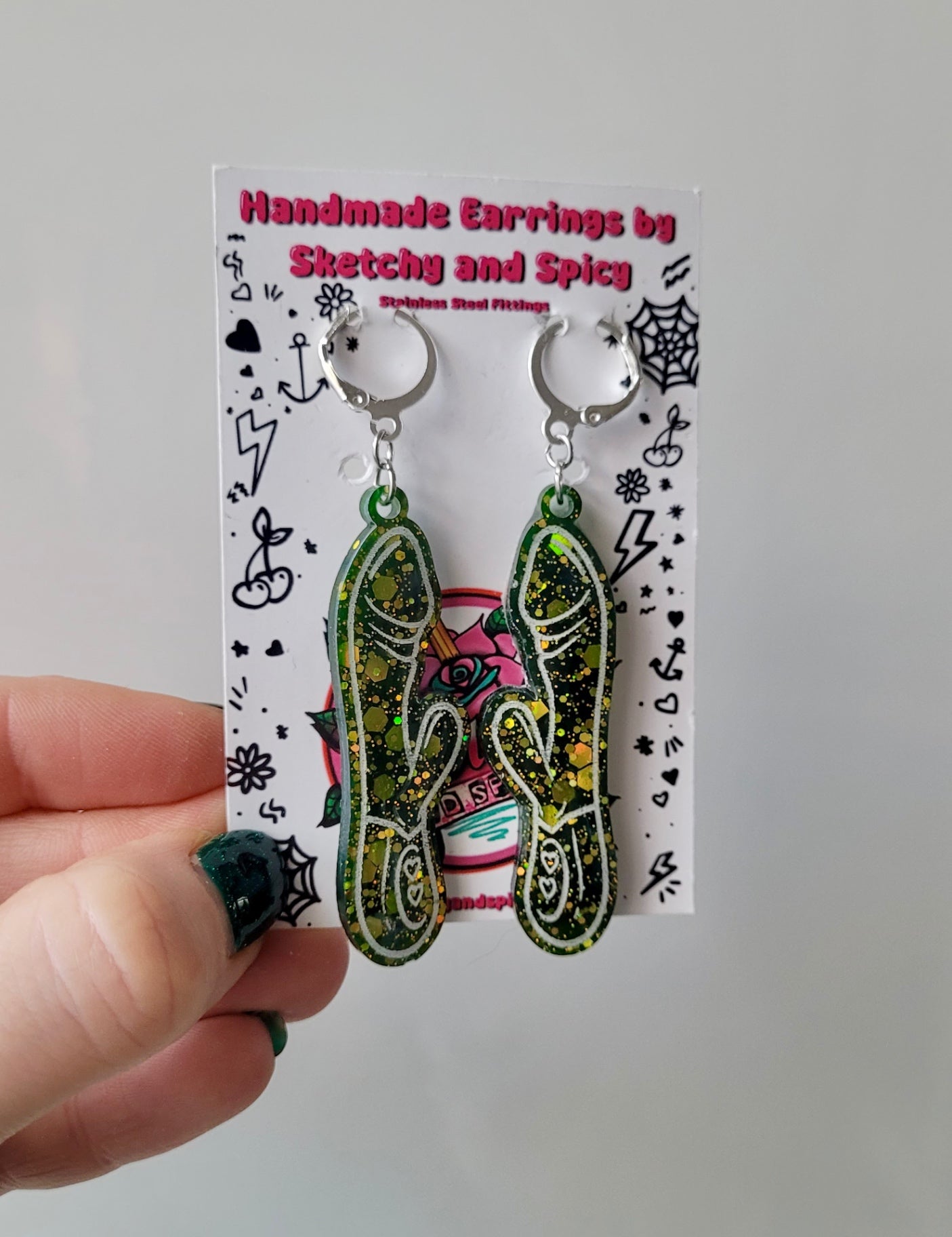 Dark Green Glitter Rabbit Vibrator Earrings