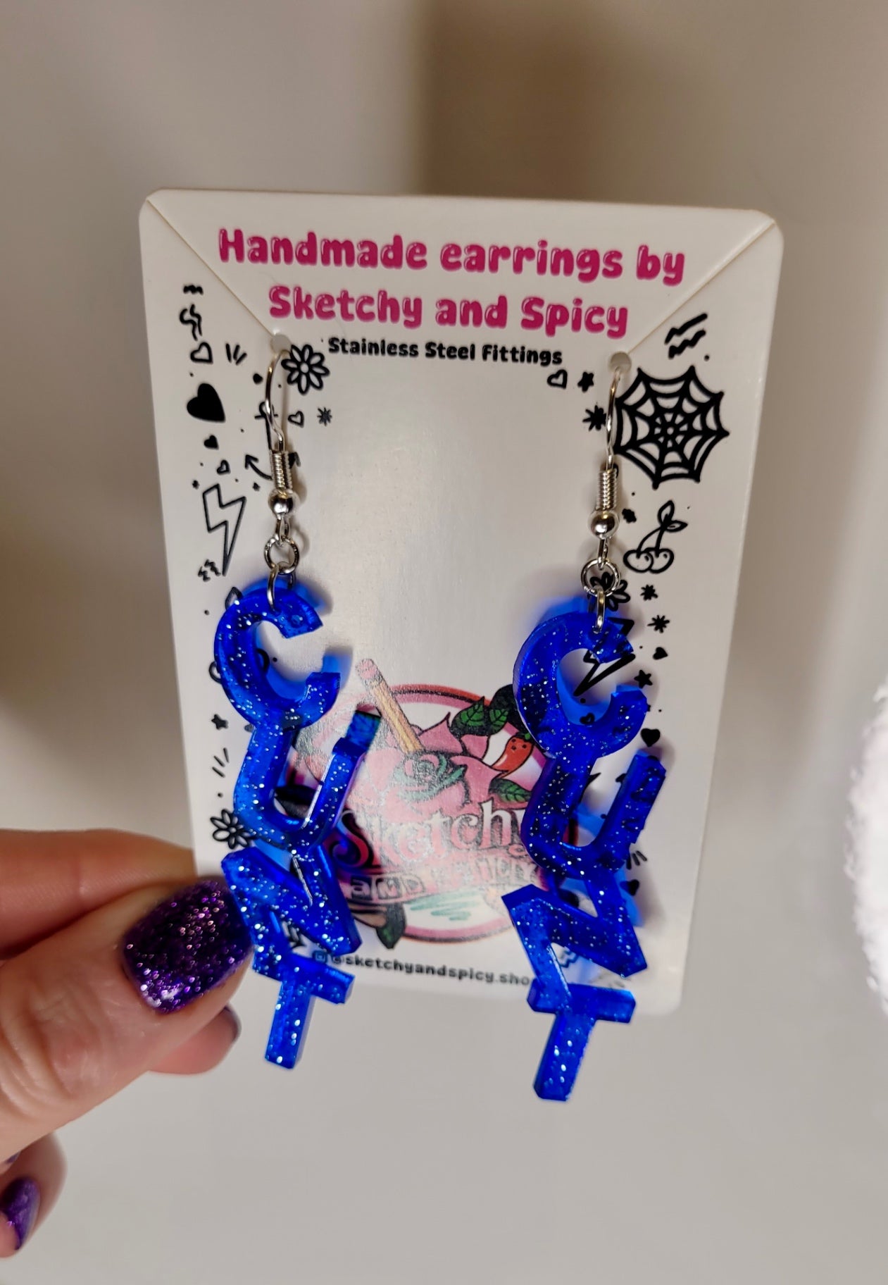 Blue Glitter CUNT Earrings - Shepherd Hooks