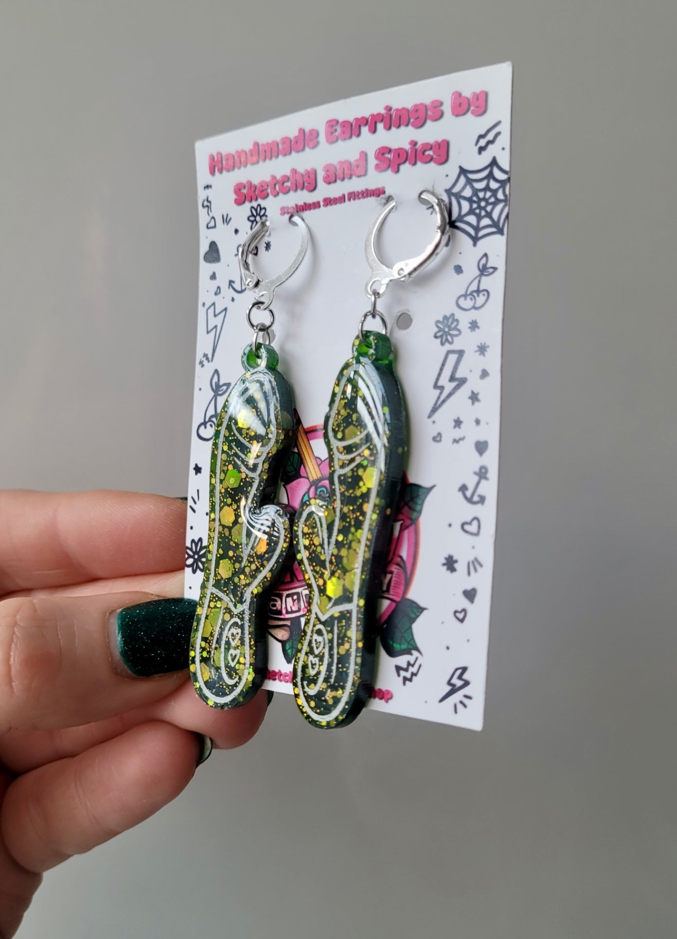 Dark Green Glitter Rabbit Vibrator Earrings