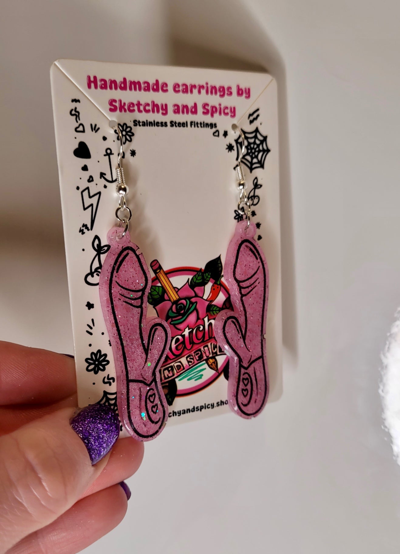 Light Pink Glitter Rabbit Vibrator Earrings