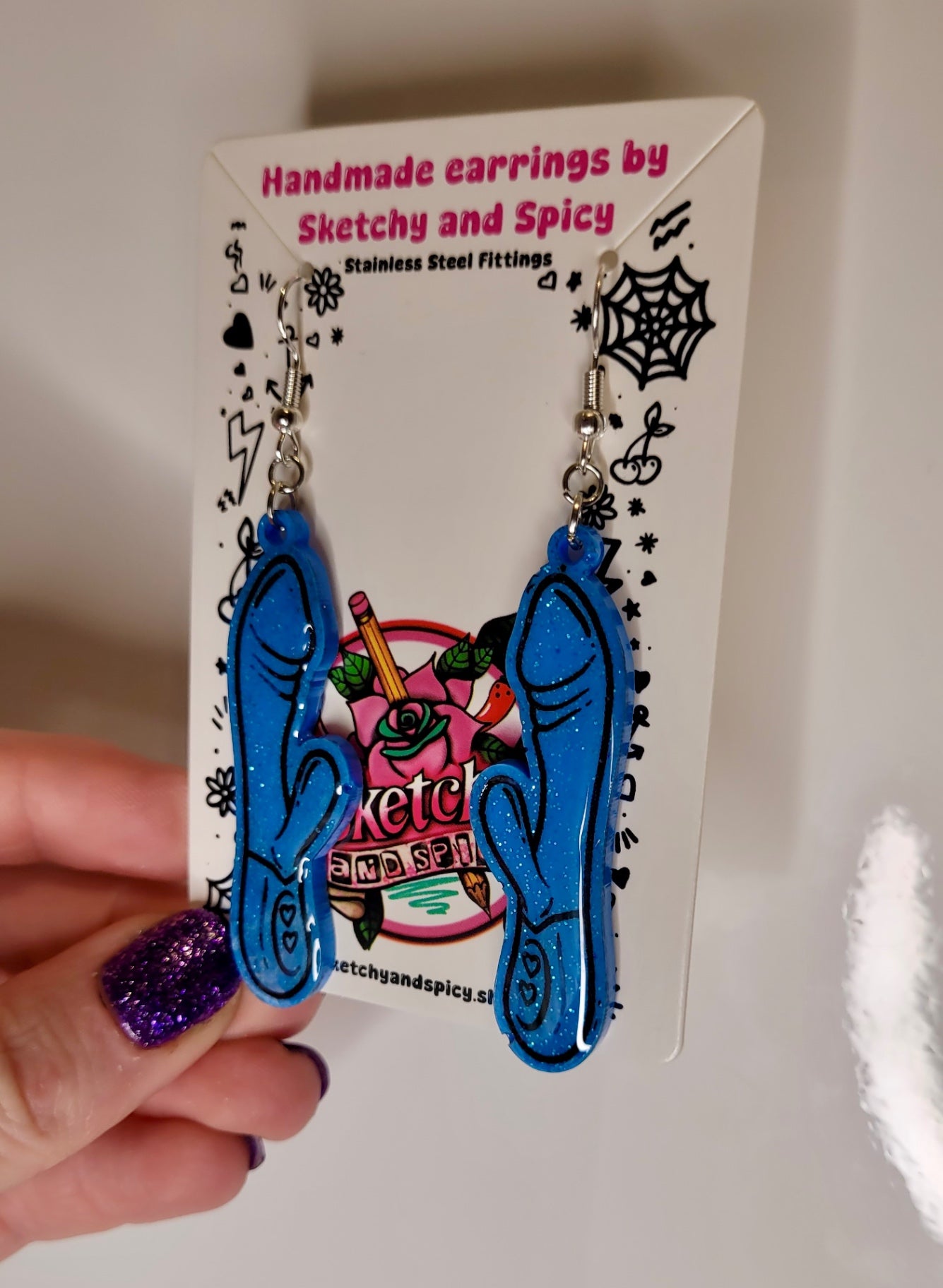 Blue Glitter Rabbit Vibrator Earrings