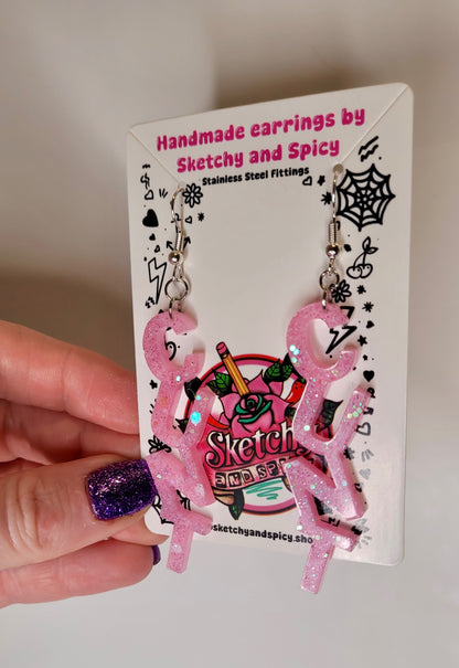 Light Pink Glitter CUNT Earrings