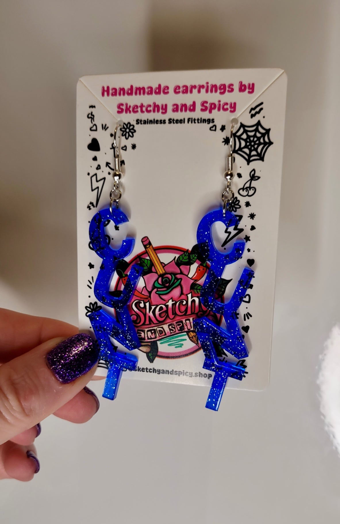 Blue Glitter CUNT Earrings - Shepherd Hooks
