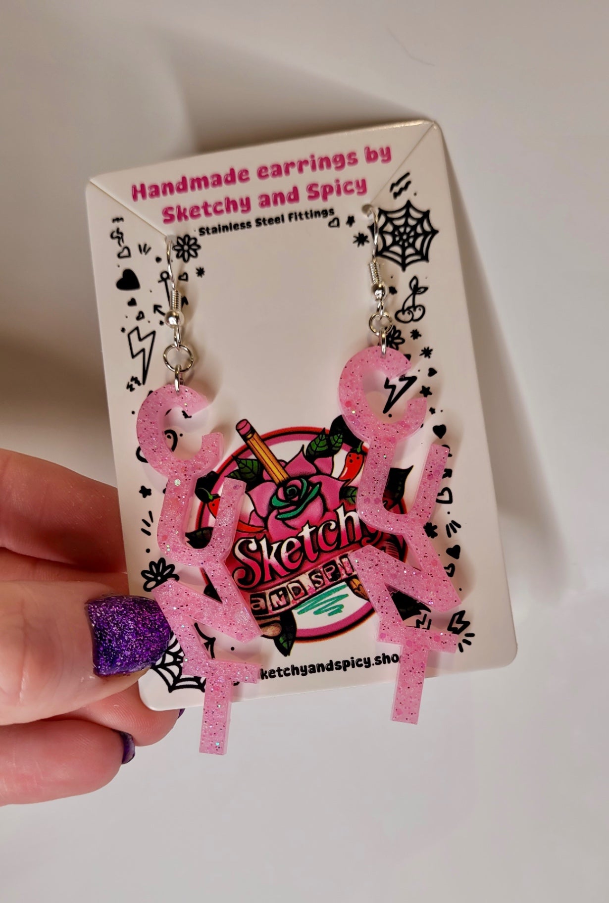 Light Pink Glitter CUNT Earrings