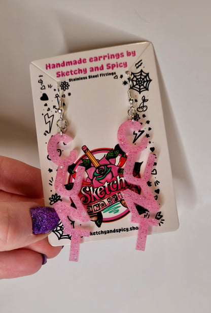 Light Pink Glitter CUNT Earrings
