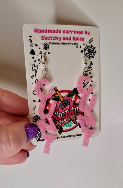 Light Pink Glitter CUNT Earrings