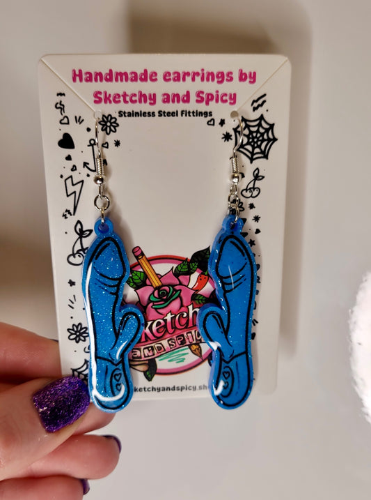 Blue Glitter Rabbit Vibrator Earrings