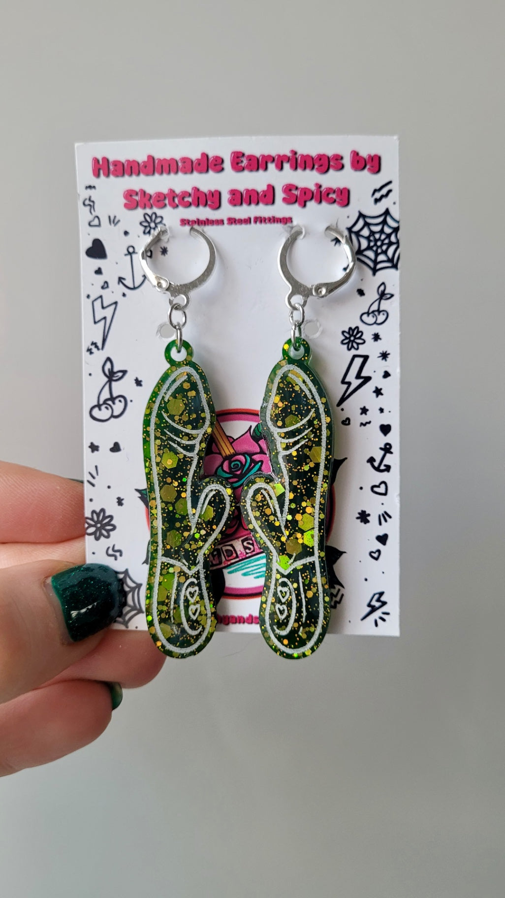 Dark Green Glitter Rabbit Vibrator Earrings