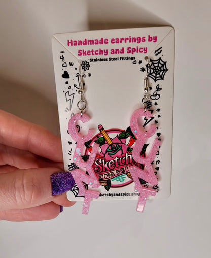 Light Pink Glitter CUNT Earrings
