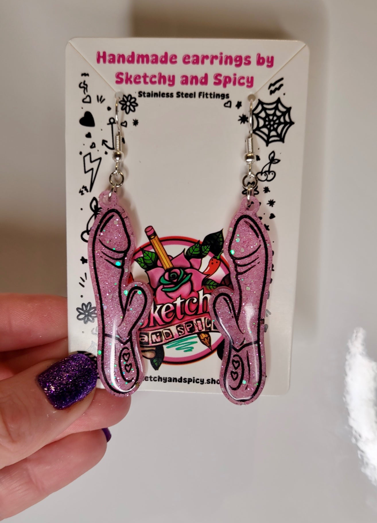 Light Pink Glitter Rabbit Vibrator Earrings