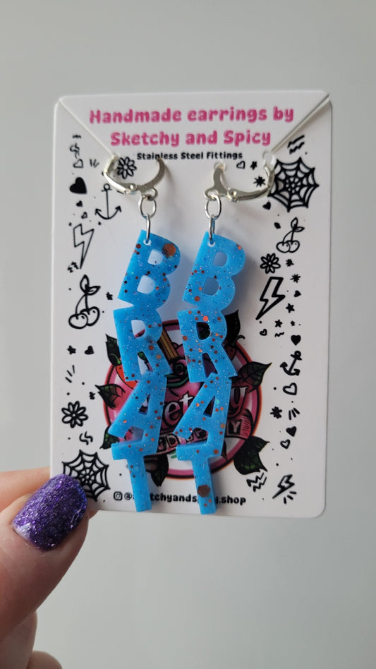 Blue Glitter BRAT Earrings