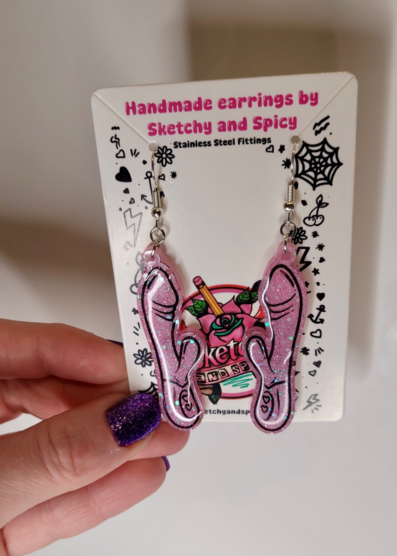 Light Pink Glitter Rabbit Vibrator Earrings