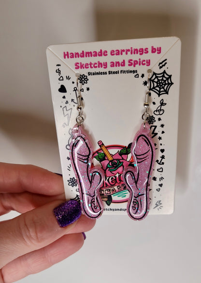 Light Pink Glitter Rabbit Vibrator Earrings