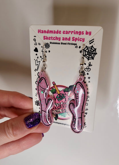 Light Pink Glitter Rabbit Vibrator Earrings