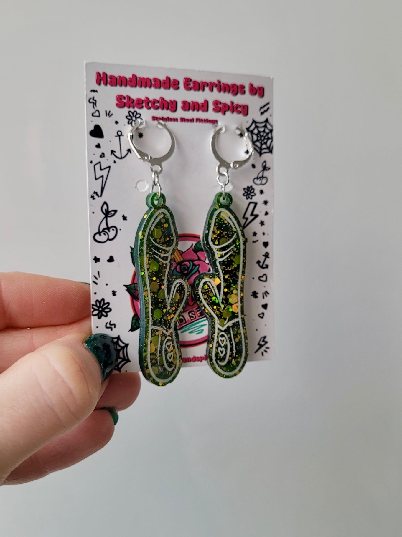 Dark Green Glitter Rabbit Vibrator Earrings