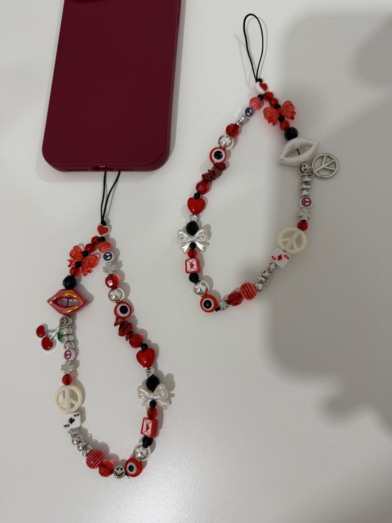 Red Temptation phone charm - silver
