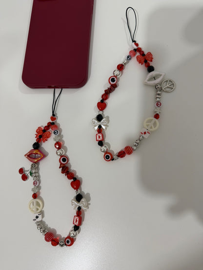 Red Temptation phone charm - silver