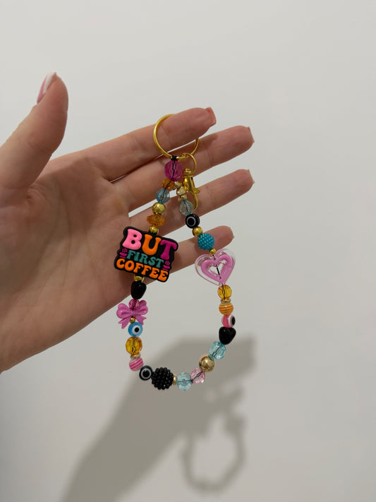 ‘But first coffee’ Keyring - gold