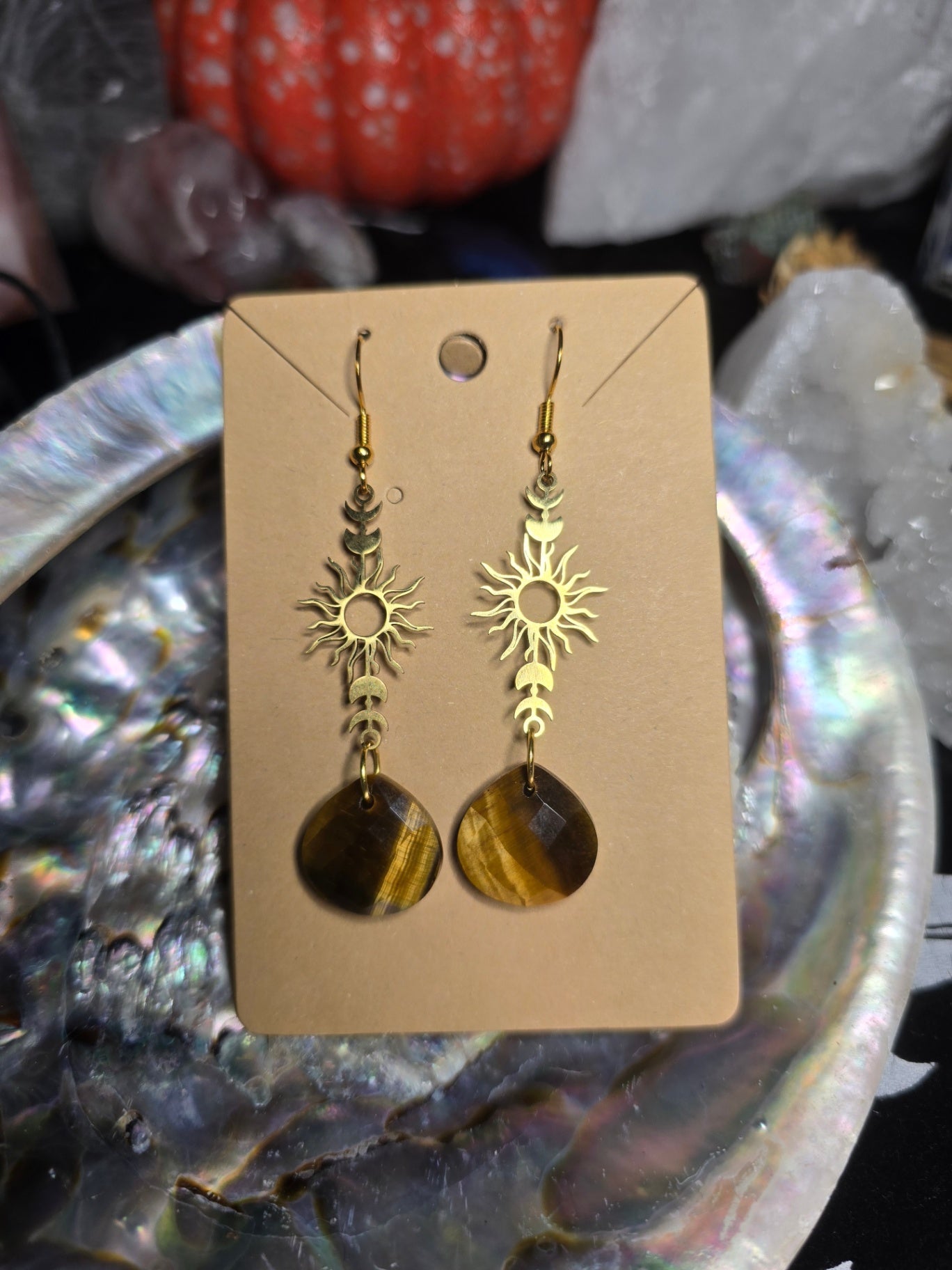 Tigers eye sun earrings
