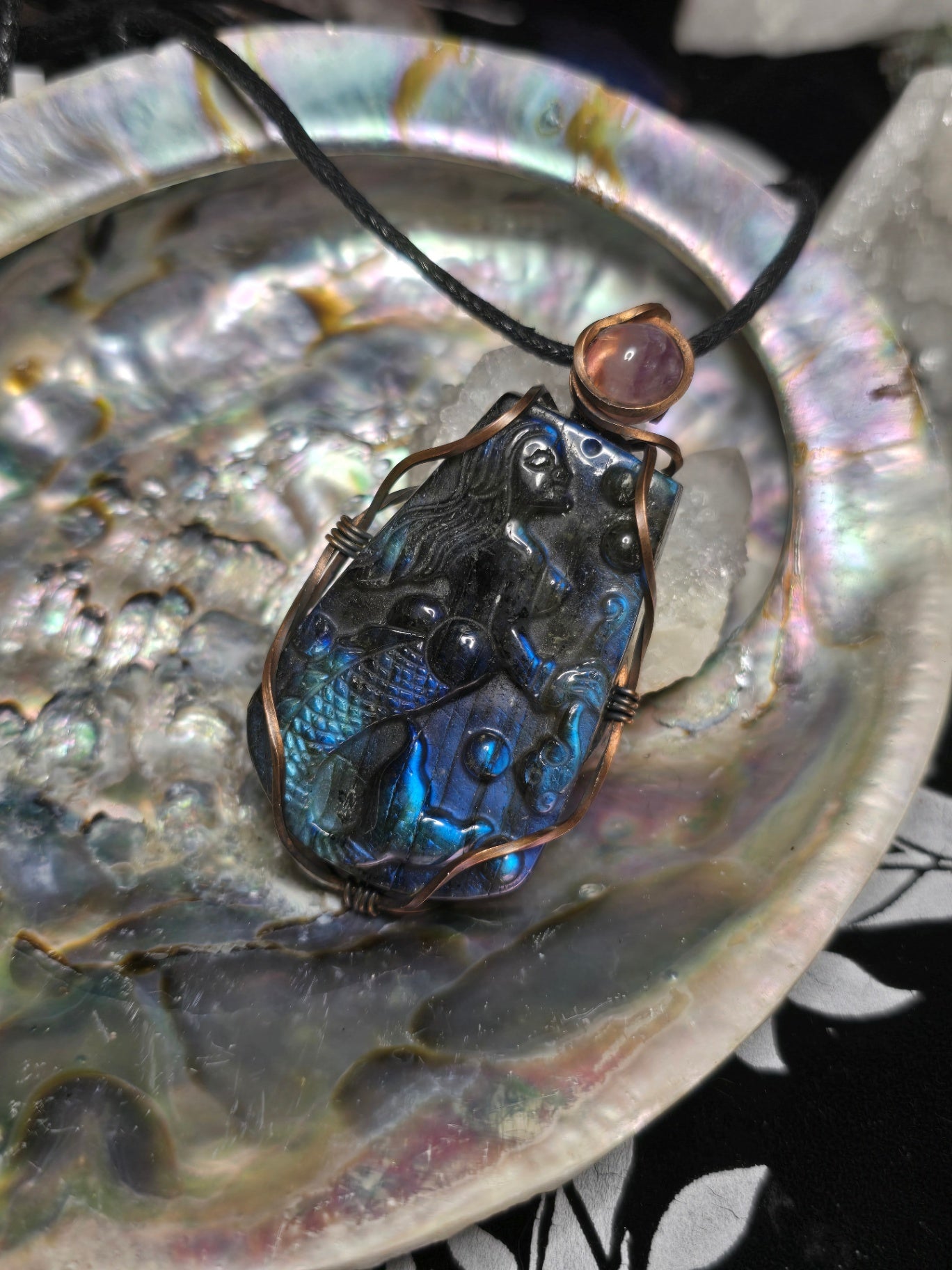 Labradorite and amethyst mermaid necklace
