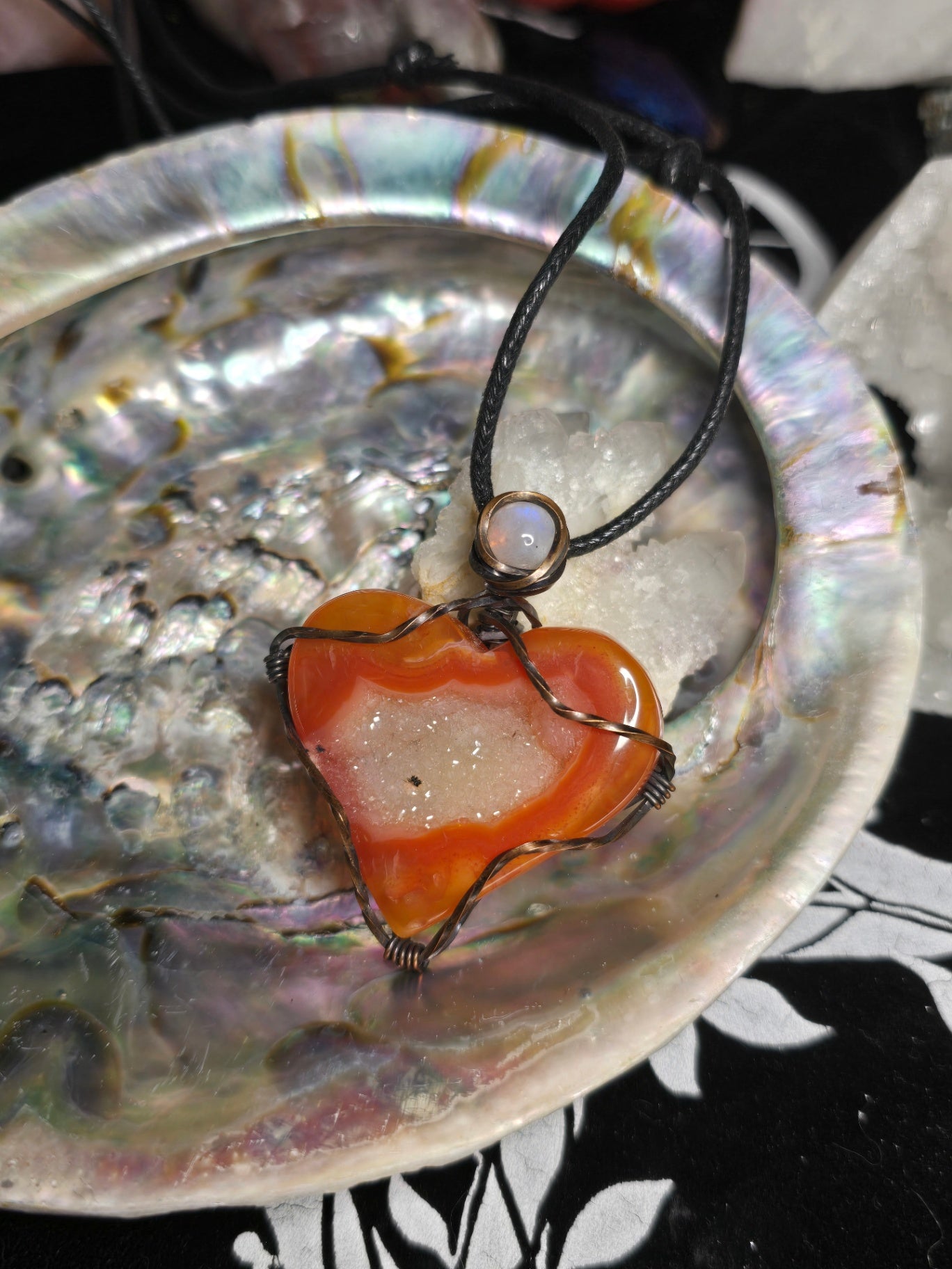 Carnelian and moonstone heart necklace