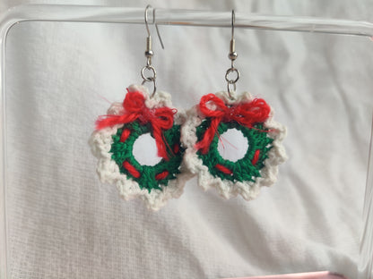 Crochet Christmas wreath earrings