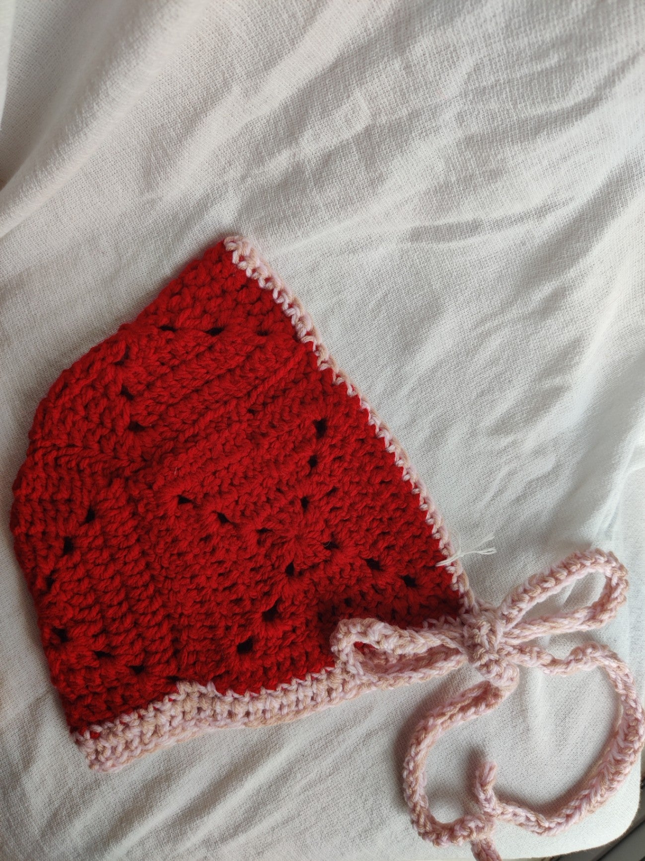 Crochet red bonnet/balaclava hat