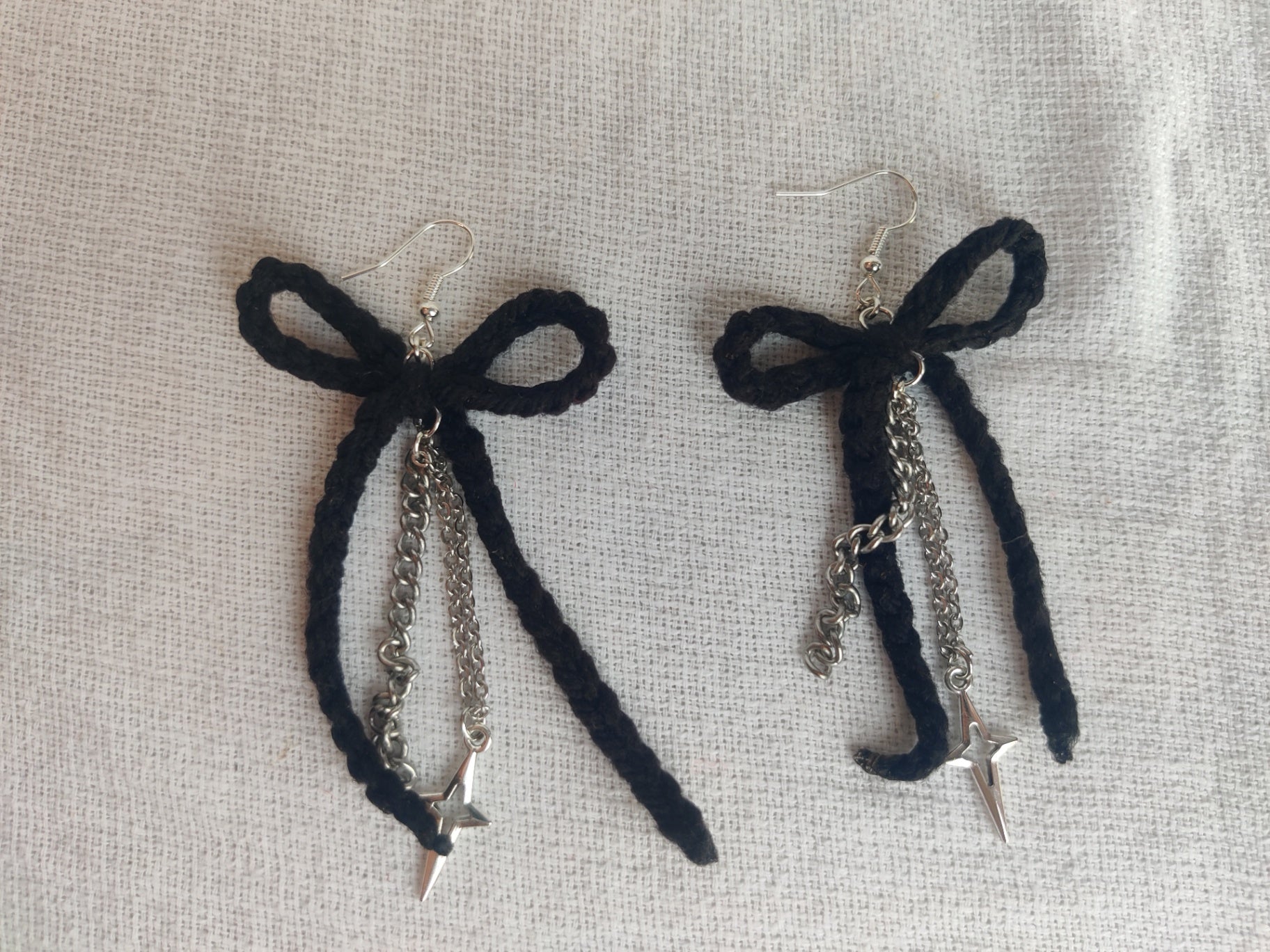 Black crochet bows with chains and charm