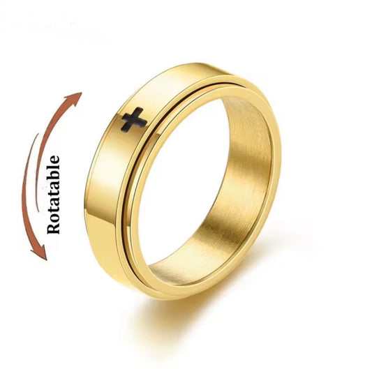Gold Cross Spinner Anti Anxiety Ring Size 8