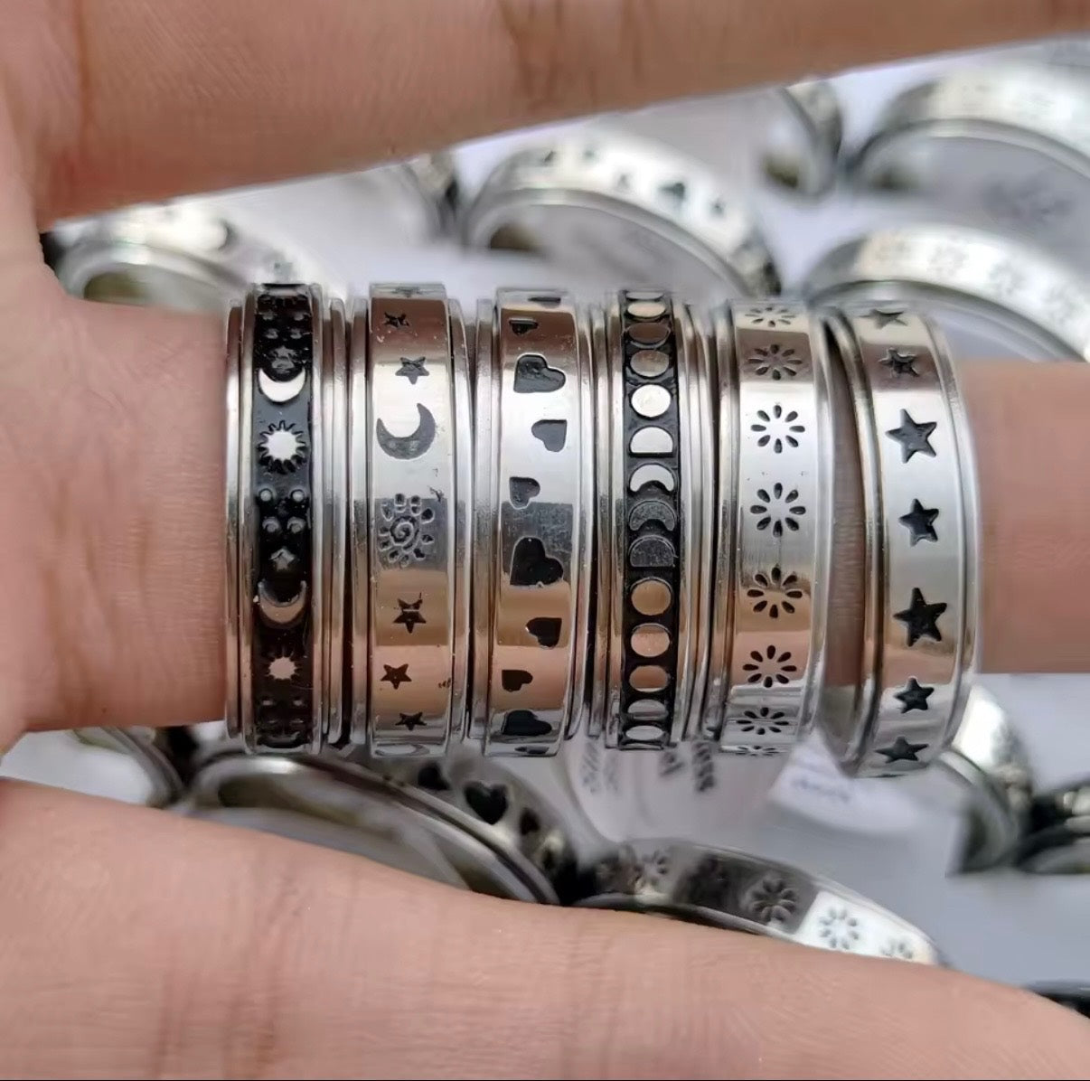 Silver Mystic Mix Spinner Anti Anxiety Ring Size 9