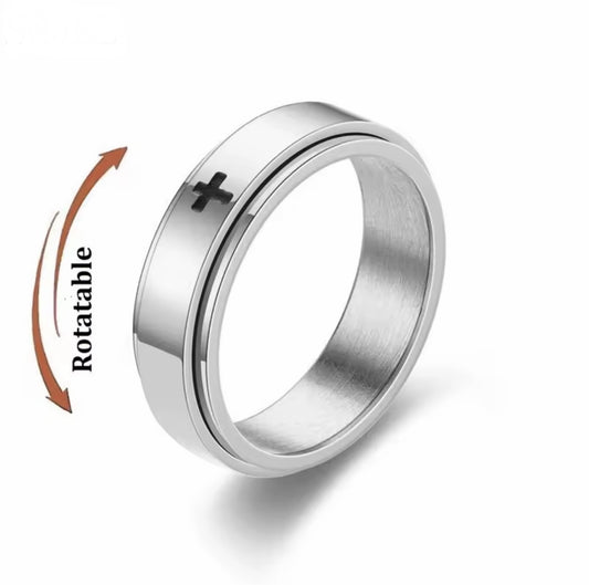 Silver Cross Spinner Anti Anxiety Ring Size 10