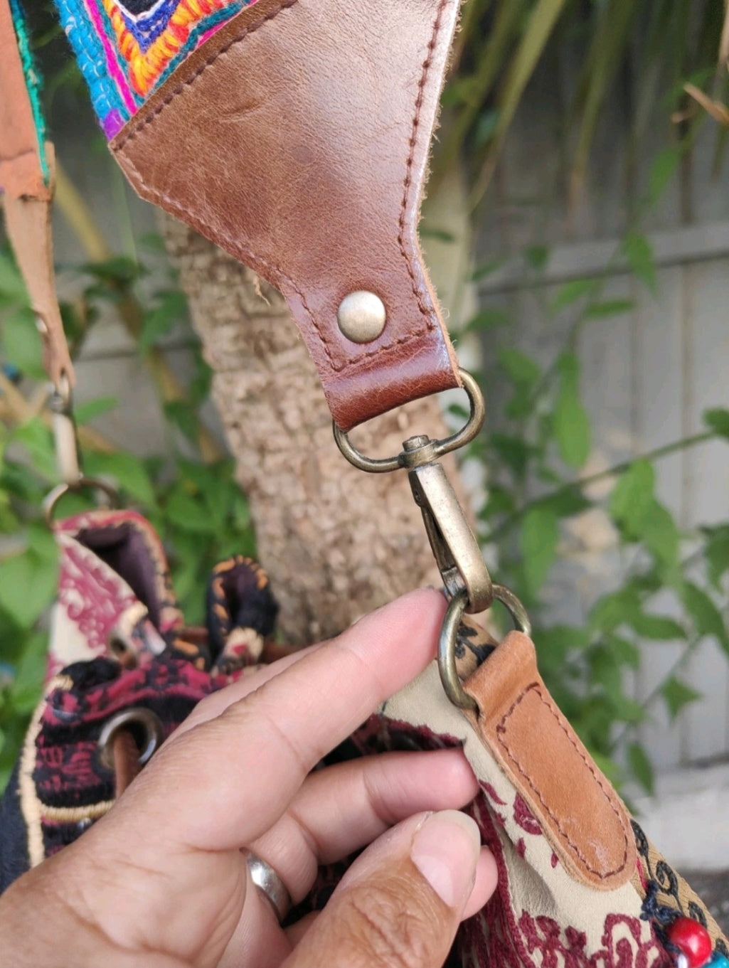 Boho pulley bag with detachable strap