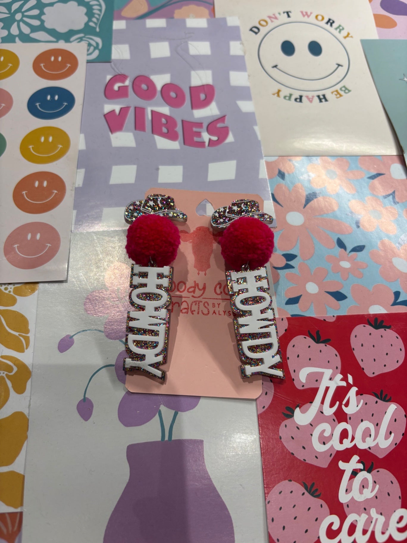 Glitter Howdy Pom Pom Stack Earrings