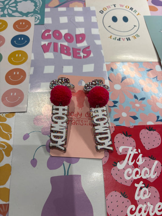 Glitter Howdy Pom Pom Stack Earrings