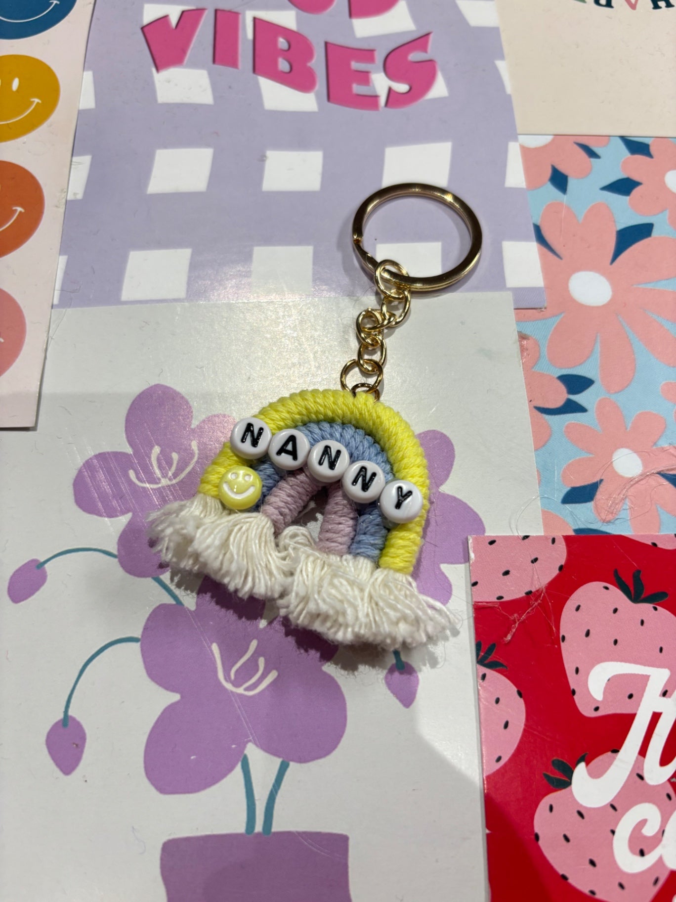 Yellow/Lilac Nanny Rainbow Keyring