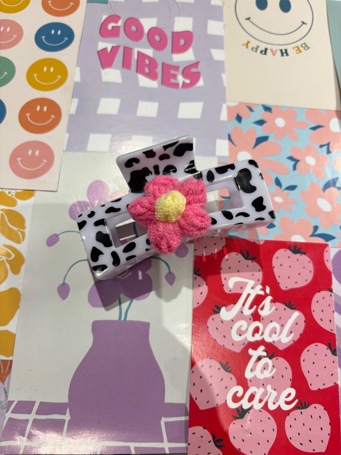 Hot Pink Flowet Cow Claw Clip