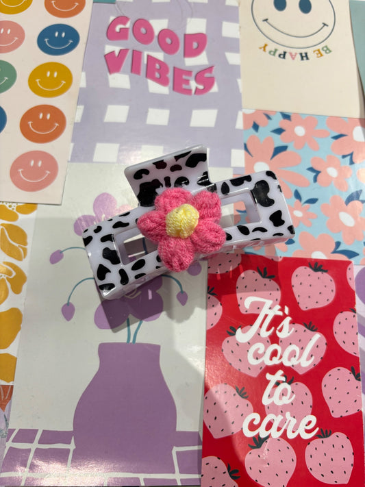 Hot Pink Flowet Cow Claw Clip