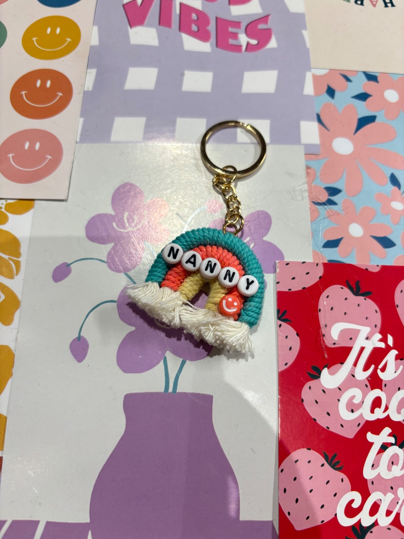 Turquoise/Orange Nanny Rainbow Keyring